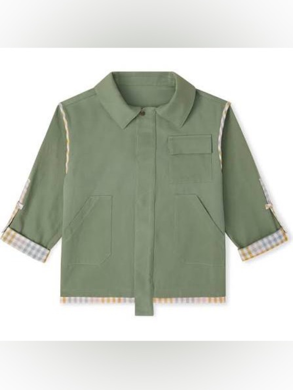 The Sunday Collective Skye Utility Jacket Green Gingham Trim NWT 8-9